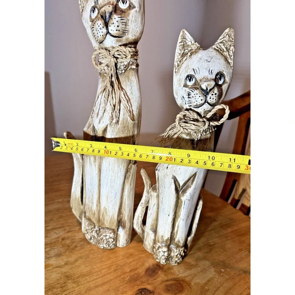 Set Of Carved Wood Cats With Blue Eyes 19